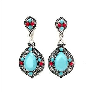 New Silver Earrings Vintage Turquoise Boho
